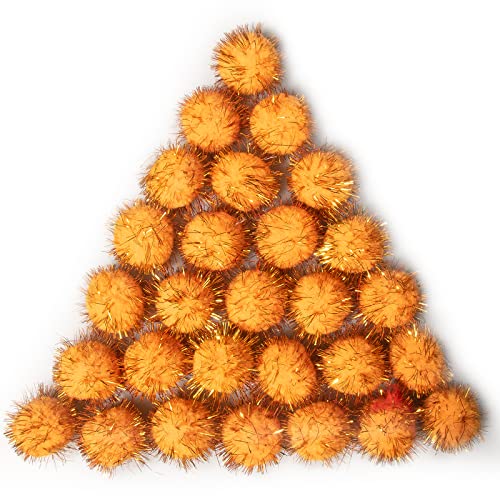 VAPKER 30 Stück 3,8 cm orange glitzernde Bälle Lieblingsspielzeug Lametta Pom Poms Glitzer von VAPKER