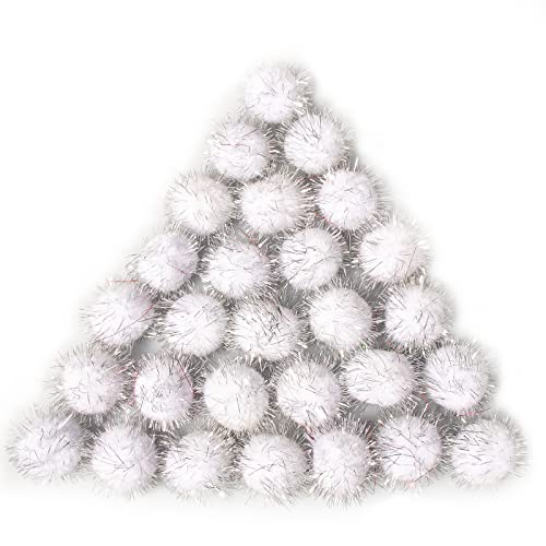 VAPKER 30 Stück 3,8 cm weiße glitzernde Bälle Lieblingsspielzeug Lametta Pom Poms Glitzer von VAPKER