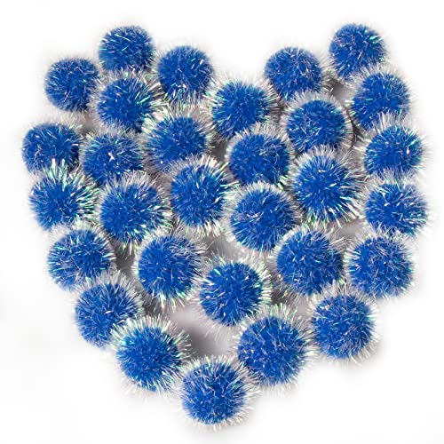 VAPKER 30 Stück Katzenball-Spielzeug, glitzernde Bälle, extra groß, 5,1 cm, Lieblingsjagd-Glitzerball, Lametta, Pompons, Bälle, Dunkelblau von VAPKER