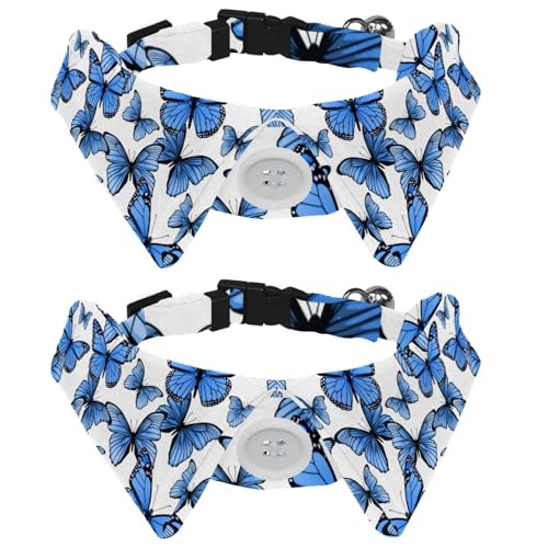 2 Stück Hundefliege Katzenhalsband Verstellbares Halsband Haustier Fliege Smoking Formal für Jungen Mädchen Welpen Kätzchen Hochzeit Geburtstag Schmetterling Blau Aquarell von VAPOKF