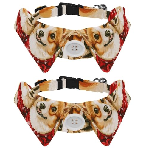 2 Stück Katzen- und Hundefliege Verstellbarer Halsband für Haustiere Bowknot Smoking Formale Nackenband für Jungen Mädchen Welpen Kätzchen Hochzeit Geburtstag - Aquarell Weihnachtscorgis von VAPOKF