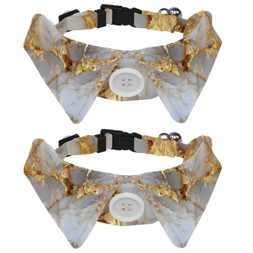 2 Stück Katzen- und Hundefliege Verstellbarer Halsband für Haustiere Fliege Smoking Formale Nackenband für Jungen Mädchen Welpen Kätzchen Hochzeit Geburtstag - Gold Textur Marmor von VAPOKF