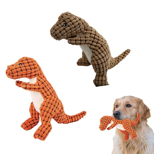 VARKAGE 2 Stück Hundespielzeug Unzerstörbar Robuster Dino Ausgestopftes Plüsch-Hundespielzeug Aggressive Kauer Unzerbrechliches Kauspielzeug für mittlere und große Hunde zum Spielen(braun, braun,30cm) von VARKAGE