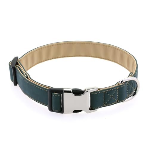 VARKAGE Halsband Hund Breit, Hundehalsband Leder, Lederhalsband Hund mit Schnellverschluss-Metallschnalle, Verstellbar, Mittelgroß, Grün, M von VARKAGE