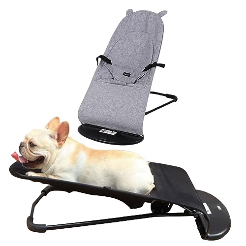 VARONGHKOO Pet Dog Cat Rocker Bed Chair with Removable and Washable Cover 4 Modes Adjustments Pet Bouncer Chair Foldable Small Dog Bed for Corgi Teddy Fighting Bichon Pet up to 33 lbs (Grey) von VARONGHKOO