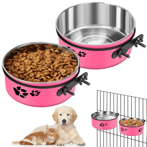 VAlinks Pink Kennel Bowls montierbare Edelstahlkistenschüsseln, kein Verschütten, hängende Zwinger, Wassernapf mit Klemmhalter, 2 Größen: 18 x 7 cm, 16 x 7 cm, Hot Pink von VAlinks