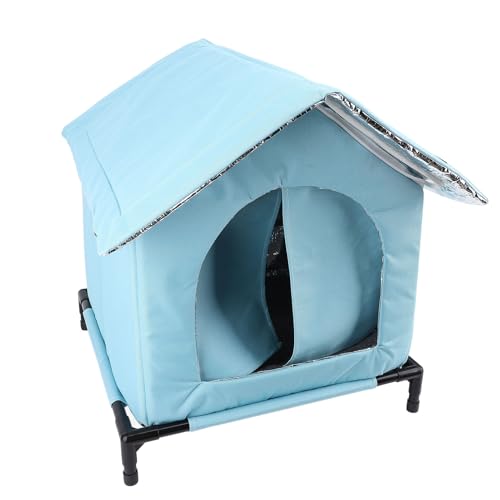 VBESTLIFE Isoliertes Katzenhaus, Wetterfestes Katzenhaus Im Freien mit Regendach, Geschlossener Zeltstil, der Gesamte Saisonschutz für Streunende Katze (Blue) von VBESTLIFE