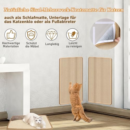 Kratzmatte Katze, 2 Stück 50x 30cm Sisal Teppich Katzen Kratzteppich Katzenkratzmatte Kratzbrett Wand,Katzenkratzbretter Kratzmatte für Schützt Teppiche und Sofas von VCANIVR