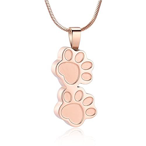 VCCWYQK Urnen-Halskette für Asche für Hunde, Pfotenabdruck-Schmuck für Asche, Edelstahl-Urnen-Halskette für Haustier-Aschehalter (Rosa) von VCCWYQK