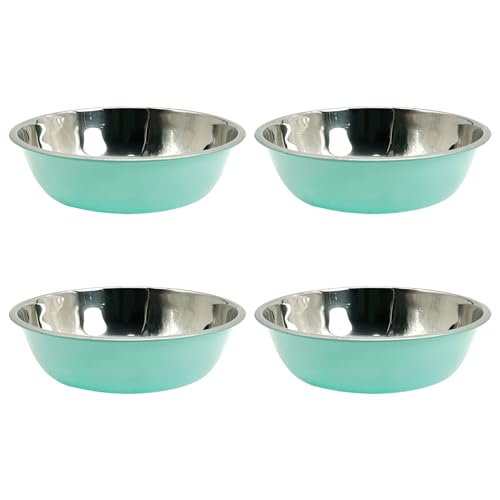 VCEPJH Edelstahl-Hundenäpfe 4 Stück 1 Tasse kleines Metall Haustier Napf Set für Futter & Wasser rutschfest leicht zu reinigen 10,9 cm Durchmesser 3,8 cm hoch für Katzen Kitty Welpen (Blau-S) von VCEPJH