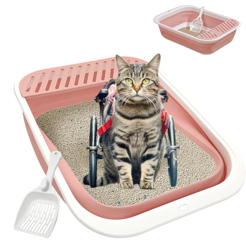 VCEPJH Katzentoilette, offen, mit Schaufel, zusammenklappbar, wasserdicht, Reise-Katzentoilette mit herunterfallendem Sandpedal für alle Katzen, 53,1 x 39,9 x 14,5 cm (Pink L) von VCEPJH