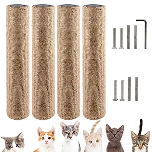 VCEPJH Kratzbaum-Ersatz für Indoor-Katzen, 4 Stück, 4 Stück, 40 cm, Katzenkratzbaum, Nachfüllstangen, Juteseil, Katzenmöbelschutz mit M8-Schrauben für Kratzbaumturm (Gelb) von VCEPJH