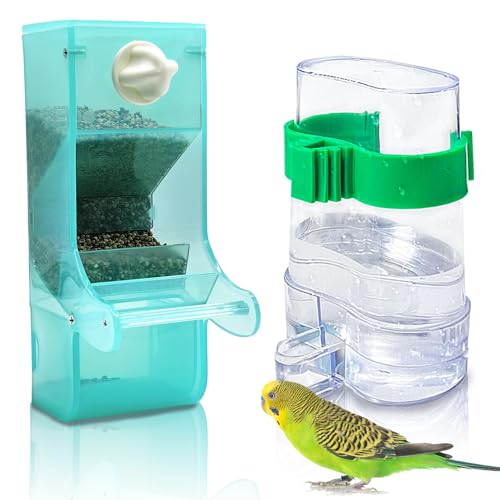 VCEPJH No Mess Vogelfutterspender Wasserspender Set, Automatischer Papageienfutterspender Trinker Kunststoff Sittich Samen Spender Futterbehälter Käfig Zubehör für Lovebirds Sittiche Wellensittiche von VCEPJH