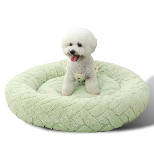 VCKAS Hundebett, Katzenbett, Hundebett, mittelgroß, waschbar, kleines Hundebett, Jacquard, flauschig, Plüsch, rutschfeste Unterseite, 76,2 cm, Grün von VCKAS