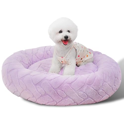 VCKAS Hundebett, Katzenbett, Hundebett, mittelgroß, waschbar, kleines Hundebett, Jacquard, flauschig, Plüsch, rutschfeste Unterseite, 58 cm, Violett von VCKAS