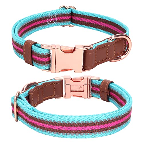 Hundehalsband, reflektierend, mehrfarbig, gestreift, weich, verstellbar, mit Metallschnalle für kleine, mittelgroße und große Hunde, perfektes Haustierhalsband, Geschenk (Cyan, M) von VCTERFK