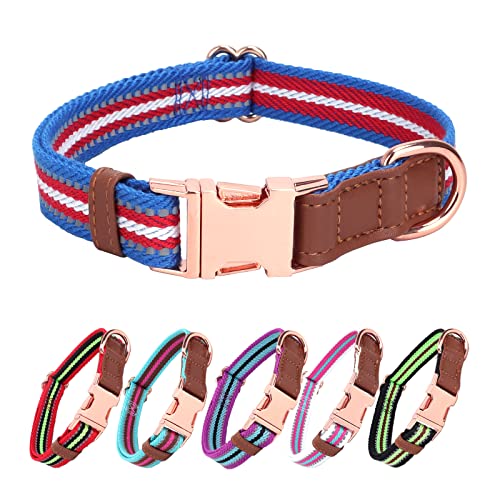 Hundehalsband, reflektierend, mehrfarbig, gestreift, weich, verstellbar, mit Metallschnalle für kleine, mittelgroße und große Hunde, perfektes Haustierhalsband, Geschenk (blau, L) von VCTERFK