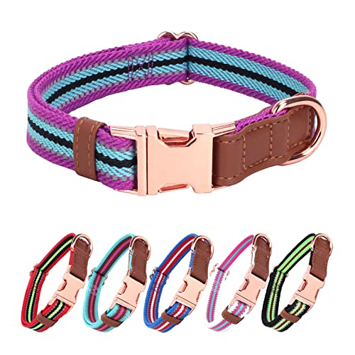 Reflektierendes Hundehalsband, mehrfarbig, gestreift, weich, verstellbar, mit Metallschnalle für kleine, mittelgroße und große Hunde, perfektes Haustierhalsband, Geschenk (lila, L) von VCTERFK