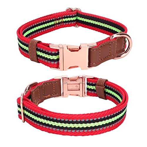 Hundehalsband, reflektierend, mehrfarbig, gestreift, weich, verstellbar, mit Metallschnalle für kleine, mittelgroße und große Hunde, Hunde Halsbänder, perfektes Haustierhalsband, Geschenk (rot, L) von VCTERFK