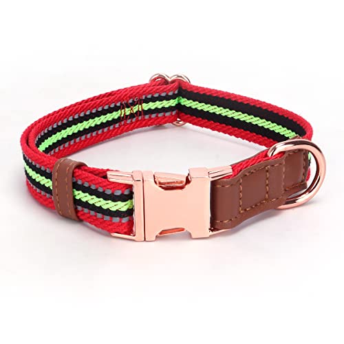 Hundehalsband, reflektierend, mehrfarbig, gestreift, weich, verstellbar, mit Metallschnalle für kleine, mittelgroße und große Hunde, perfektes Haustierhalsband, Geschenk (rot, S) von VCTERFK