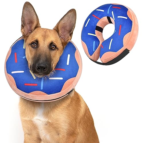 Weiches Hundehalsband für große, mittelgroße und kleine Hunde und Katzen nach Operationen, aufblasbares Hundehalsband, E-Halsband für die Genesung von Hunden, Hundekegel-Alternative (Navy Donut-L) von VCTERFK