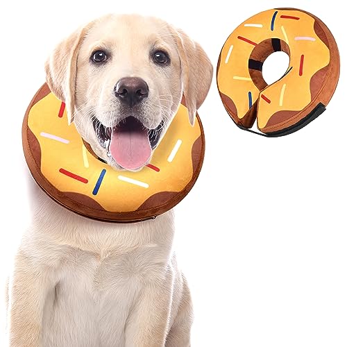 Weiches Hundehalsband für große, mittelgroße und kleine Hunde und Katzen nach Operationen, aufblasbares Hundehalsband, E-Halsband für die Genesung von Hunden, Hundekegel-Alternative (gelber Donut-M) von VCTERFK