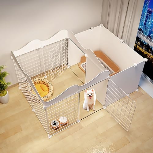 VDLLQYN, Hundezaun, Innenkäfig for kleine Hunde, Zaun for EIN Zimmer und EIN Badezimmer, mit Toilettenbereich, Design mit Mehreren Türen ，Hundekiste(127x75x57cm) von VDLLQYN