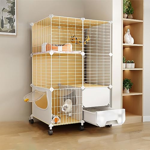 VDLLQYN, Katzenkäfig mit Katzentoilette, DIY-Katzenlaufstall for den Innenbereich, halbgeschlossener Kätzchenkäfig, Katzenhaus mit Rad, abnehmbare Zwinger aus Metalldraht, großer Übungsplatz ，Hundekis von VDLLQYN