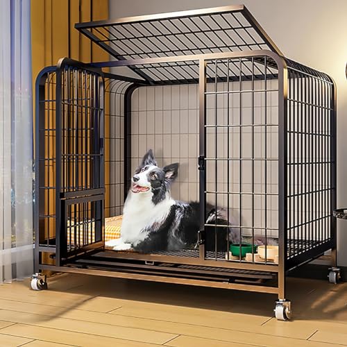 VDLLQYN, Verstärkte Hundebox for kleine und mittelgroße Hunde, Hundehütte aus quadratischem Metallrohr, Hundehütte, mit abnehmbaren Tabletts und feststellbaren Rädern ，Hundekiste(93x62x82cm) von VDLLQYN