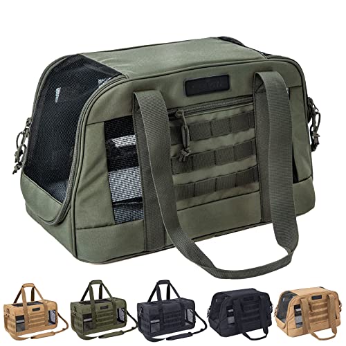 VEAGIA Haustiertasche Kleintiere Tragetaschen Hund Katze Weicher Transportboxen Reisetasche für Katzen Transportbox für Haustiere (44.5x26.7x26.7cm, Armeegrün) von VEAGIA