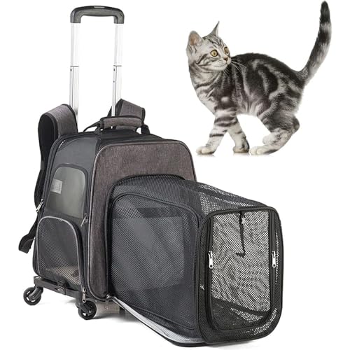 VECNUM Hunderucksack 2 in 1 Hundetrolley Katzenrucksack Für Kleine Hunde Katzen Transporttasche Katzen Transportboxen,Höchstlast 10Kg,Grau von VECNUM