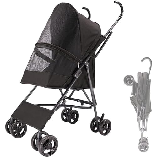 VECNUM Hundewagen Hundebuggy Hunde Katzen, Hundebuggy Bis 10Kg, Regenschirmstruktur Leichter Hundewagen Für Kleine Hunde Wagen Buggy Atmungsaktive Installation-Freies Design,Schwarz von VECNUM