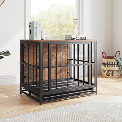 VECOCHO Hundekäfig Möbel, Einfache Hundebox für Zuhause,Beistelltisch, Moderne Hundehütte Indoor, Hochbelastbar Hundehaus für Zuhause,Herausnehmbares Tablett, 2 Türe,Dog Crate Furniture Braun von VECOCHO