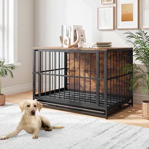 VECOCHO Hundekäfig Möbel, Hundebox Große Hunde,Beistelltisch, Hundehütte Indoor mit 2 Türen, Hochbelastbar Einfache Hundebox für Zuhause, Hundehaus mit Herausnehmbares Tablett,Dog Crate Furniture von VECOCHO