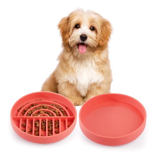 Lebensmittelechtes Silikon Slow Feeder & Wassernapf Set für kleine Hunde und Katzen (2PC), kippfest mit Saugnäpfen, weiches und leises Material, Anti-Angst-Design, ideal für empfindliche Haustiere, von VEEVAO