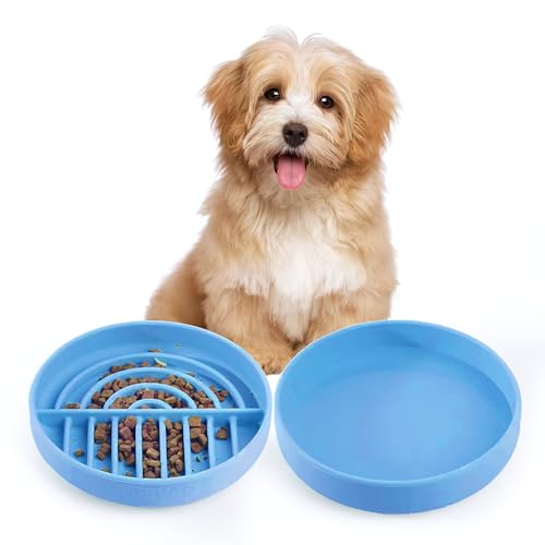 Lebensmittelechtes Silikon Slow Feeder & Wassernapf Set für kleine Hunde und Katzen (2PC), kippfest mit Saugnäpfen, weiches und leises Material, Anti-Angst-Design, ideal für empfindliche Haustiere, von VEEVAO