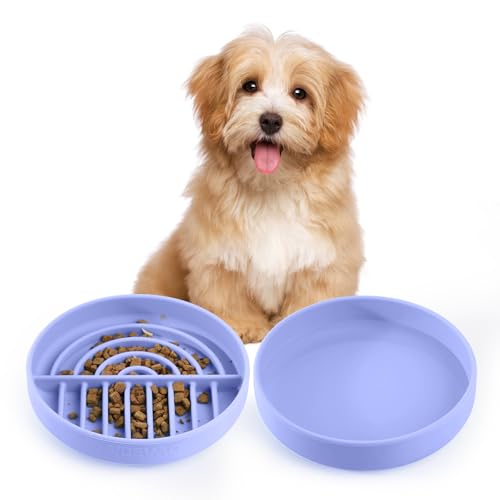 Lebensmittelechtes Silikon Slow Feeder & Wassernapf Set für kleine Hunde und Katzen (2PC), kippfest mit Saugnäpfen, weiches und leises Material, Anti-Angst-Design, ideal für empfindliche Haustiere, von VEEVAO