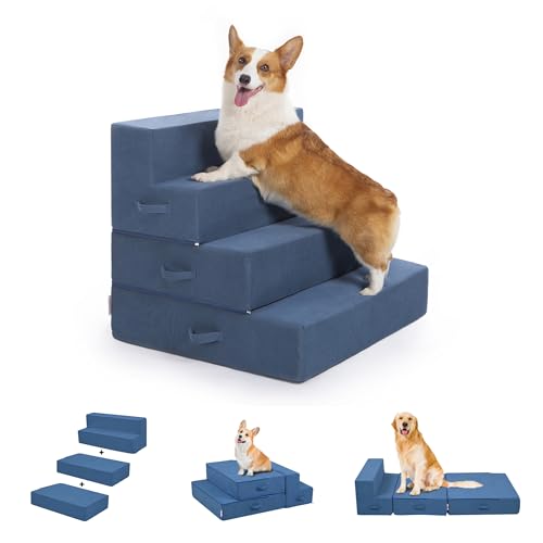 Multifunktionale Haustiertreppe für kleine und mittelgroße Hunde, extra breit (71,1 cm) für Stabilität, verstellbare Höhen für hohe Betten und Sofas, hochdichter Schaumstoff, DIY in verschiedenen von VEEVAO