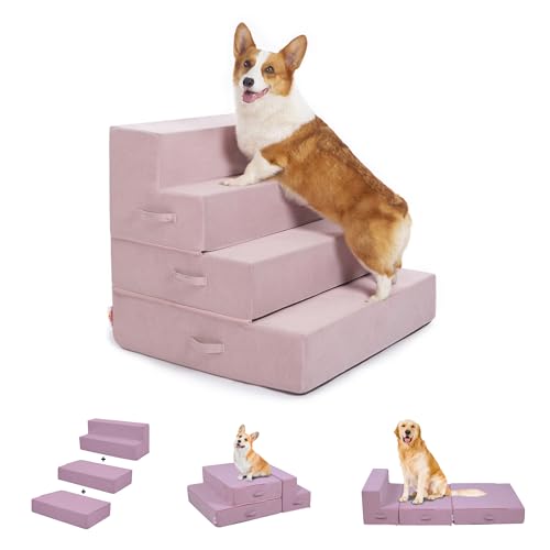 Multifunktionale Haustiertreppe für kleine und mittelgroße Hunde, extra breit (71,1 cm) für Stabilität, verstellbare Höhen für hohe Betten und Sofas, hochdichter Schaumstoff, DIY in verschiedenen von VEEVAO