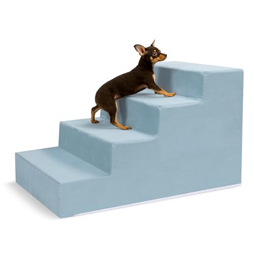 VEEVAO Haustiertreppe für kleine Hunde Katzen - 3/4/5 Stufen, rutschfestes, extra breites Design, sanfter Winkel für Gelenkschutz, hochdichter Schaumstoff, waschbarer Bezug, passend für Betten und von VEEVAO