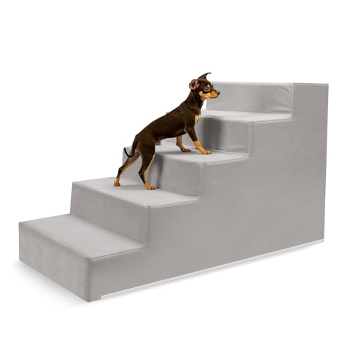 VEEVAO Haustiertreppe für kleine Hunde und Katzen, 3/4/5 Stufen, rutschfestes, extra breites Design, sanfter Winkel zum Gelenkschutz, hochdichter Schaumstoff, waschbarer Bezug, passend für Betten und von VEEVAO