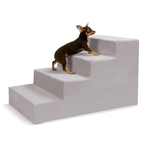 VEEVAO Haustiertreppe für kleine Hunde und Katzen – 3/4/5 Stufen, rutschfestes, extra breites Design, sanfter Winkel zum Gelenkschutz, hochdichter Schaumstoff, waschbarer Bezug, passend für Betten und von VEEVAO