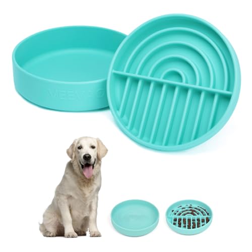 VEEVAO Lebensmittelqualität Silikon Hund Slow Feeder Napf und auslaufsicher Hund Wassernapf Set mit Saugnapf, Resistent gegen Umkippen/Brechen, Ideal für Reisen, Geeignet für alle Haustiere, von VEEVAO