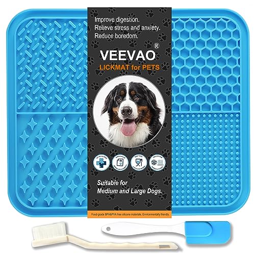 VEEVAO XL Leckmatte für große Rassen, 30,5 x 25,4 cm, lebensmittelechtes Silikon, Hunde-Leckmatte mit Saugnäpfen, Gefrorene Leckmatte für Hunde, Angstlinderung, Erdnussbutter-Leckpad für Langeweile, von VEEVAO