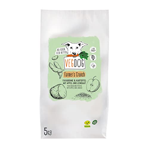 VEGDOG Farmer's CRUNCH veganes Trockenfutter für adulte Hunde mit Kartoffel und Favabohne, getreidefreies Alleinfutter für Allergiker mit alternativer Proteinquelle (5kg) von VEGDOG