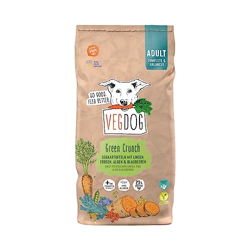 VEGDOG Green Crunch hypoallergenes Trockenfutter (10 kg) | Adulte Hunde| ohne Gluten, Getreide und Soja | Alleinfutter für Allergiker mit Erbsenprotein von VEGDOG