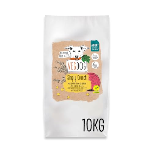 VEGDOG Simply Crunch veganes Trockenfutter für Adulte Hunde mit Mais und Hirse, glutenfreies Alleinfutter für Allergiker mit alternativer Proteinquelle (10 kg) von VEGDOG