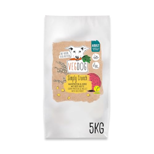 VEGDOG Simply Crunch veganes Trockenfutter für Adulte Hunde mit Mais und Hirse, glutenfreies Alleinfutter für Allergiker mit alternativer Proteinquelle (5 kg) von VEGDOG