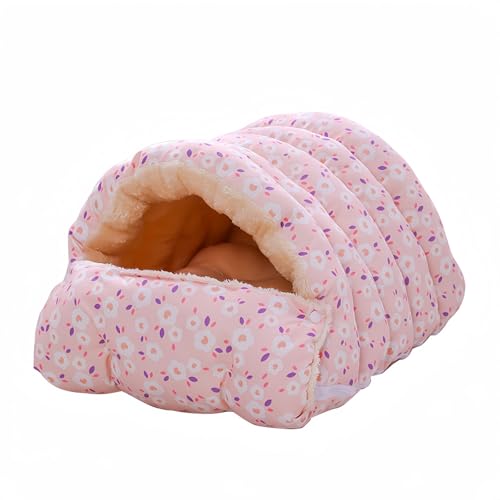 VEIYI Katzenschlafsack Hält Warm Katzenbett Abnehmbarem Hundeschlafsack Katzen Schlafsack Katzendecke Kleines Haustierbett Winterschlafsack für Katzen unter 3kg/ oder 7,5kg (Rosa, M: 50x40x25cm) von VEIYI