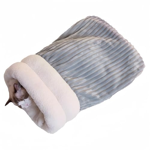 VEIYI Katzenschlafsack Kuschelsack Warmer Katzenbett Hundeschlafsack Waschbar Katzen Winterschlafsack Haustierbett für Katzen unter 3 Kg- oder 6 Kg (Blau, L:54 x 45 x 41cm) von VEIYI